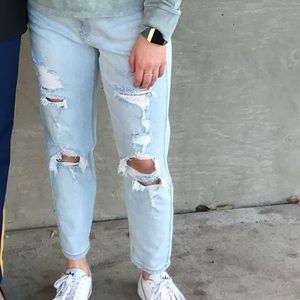 Light Wash Distressed Boyfriend Jeans
